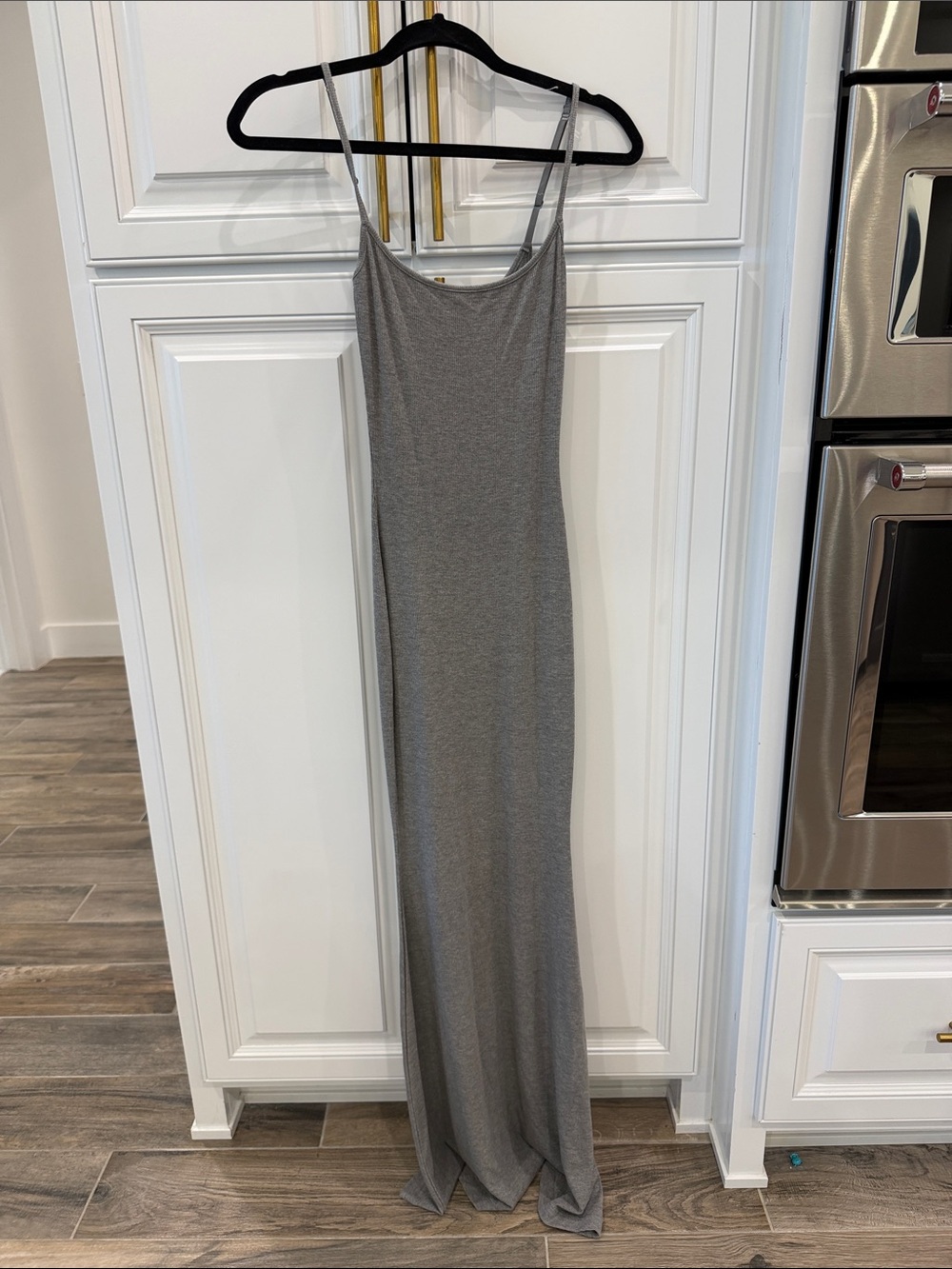 SKIMS Gray Slip Maxi Dress with Thin Straps
